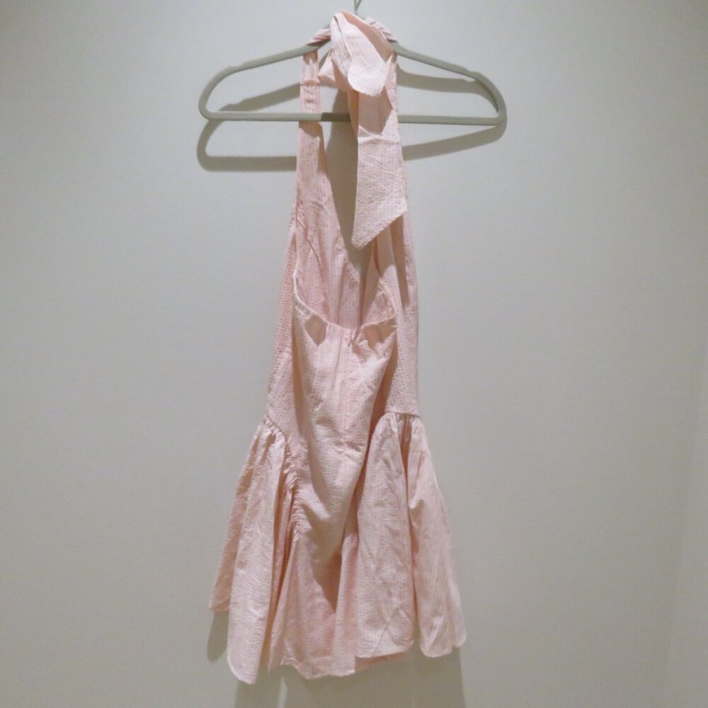 LUCY IN THE SKY Striped Crinkle Halter Dress in Pink Cocktail Pastel - Size M - Picture 9 of 15